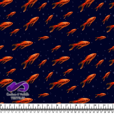 Vibrant Goldfish Swimming in Dark Water