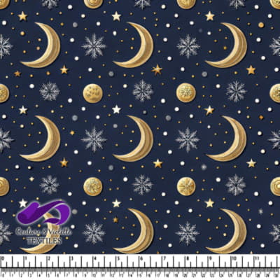 Motif de Lune et Étoiles Dorées sur Fond Bleu Marine