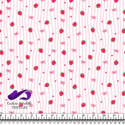 Pink Striped Pattern with Strawberries and Bows Design