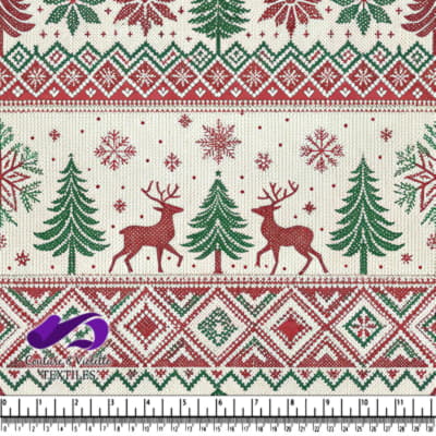 Christmas Reindeer and Pine Tree Fair Isle Knit Pattern Fabric