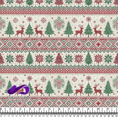 Christmas Reindeer and Pine Tree Fair Isle Knit Pattern Fabric