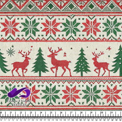 Festive Reindeer and Christmas Tree Patterned Fabric