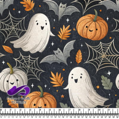 Cute Halloween Ghosts Bats Pumpkins and Spiderwebs Pattern
