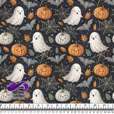 Cute Halloween Ghosts Bats Pumpkins and Spiderwebs Pattern