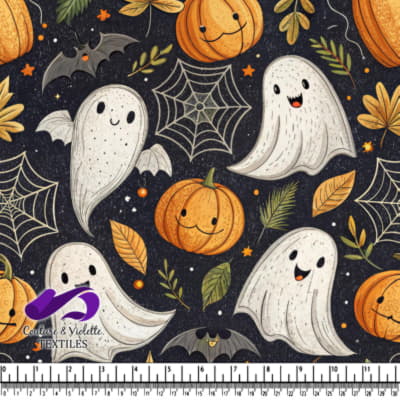 Mignon motif d'Halloween avec des fantômes, des citrouilles, des chauves-souris et des toiles d'araignée