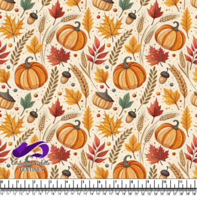Autumn Harvest Fall Leaves Pumpkins and Acorns Pattern