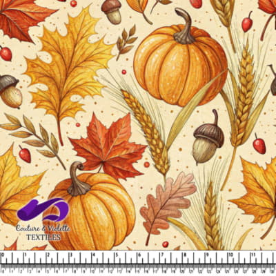 Autumn Harvest Pumpkins Leaves and Acorns Pattern