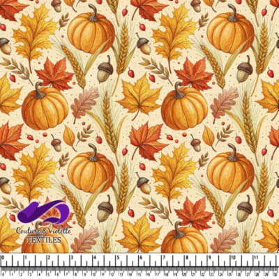 Autumn Harvest Pumpkins Leaves and Acorns Pattern