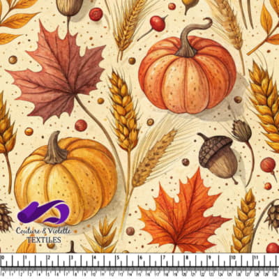 Autumn Harvest Pumpkins Leaves and Acorns Pattern