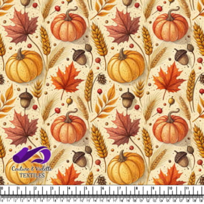 Autumn Harvest Pumpkins Leaves and Acorns Pattern
