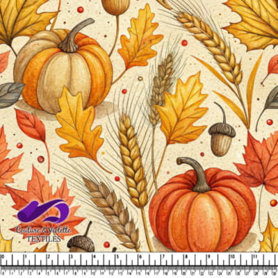 Autumn Harvest Pumpkins Leaves and Wheat Pattern