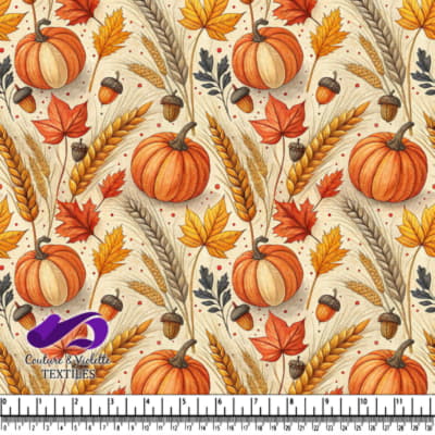 Motif de Récolte d'Automne avec Citrouilles, Glands et Feuilles d'Automne