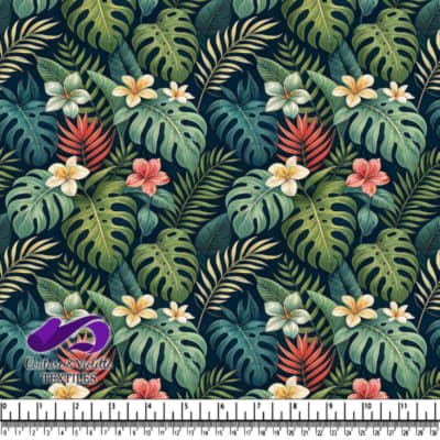 Motif de Feuilles Tropicales et de Fleurs Exotiques