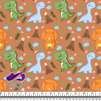 Joli Motif de Dinosaure Cartoon sur Fond Brun