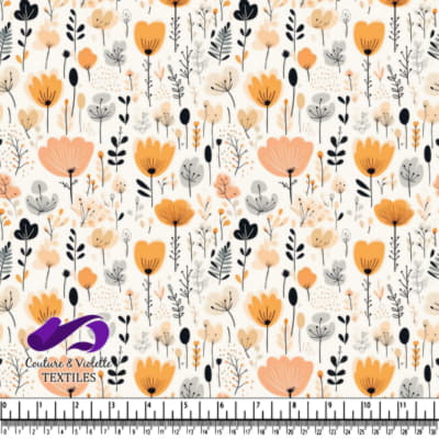 Motif Floral Délicat Orange et Gris