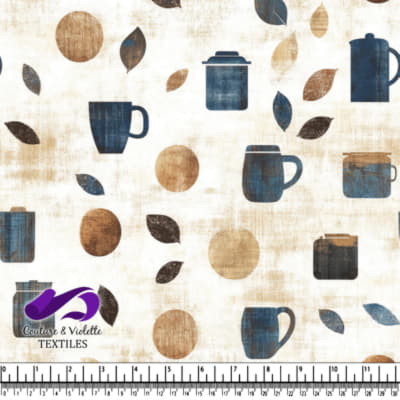 Abstract Coffee Mugs and Leaves Pattern