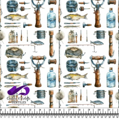 Motif Vintage d'Équipement de Pêche