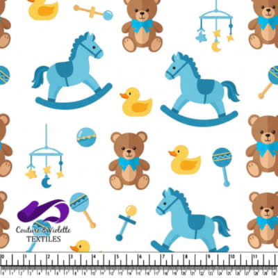 Motif de Jouets de Bébé Bleus sur Fond Blanc