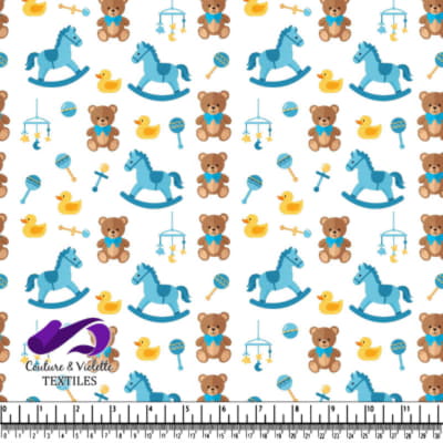 Motif de Jouets de Bébé Bleus sur Fond Blanc
