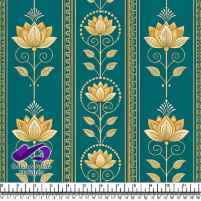 Motif Floral Lotus Doré sur Fond Sable
