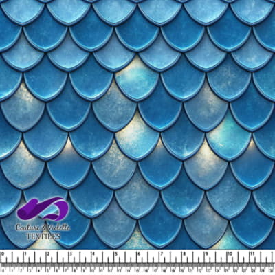 Blue Fish Scale Pattern Fabric Design