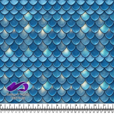 Blue Fish Scale Pattern Fabric Design