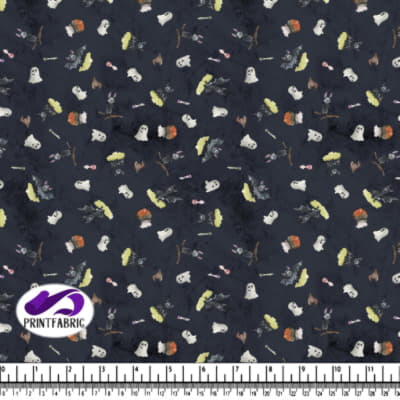 Halloween - Tous les éléments mignons sur fond bleu après minuit