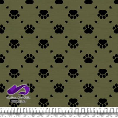 Chat - Pattes Entourées de Petits Cœurs sur une Texture Olive