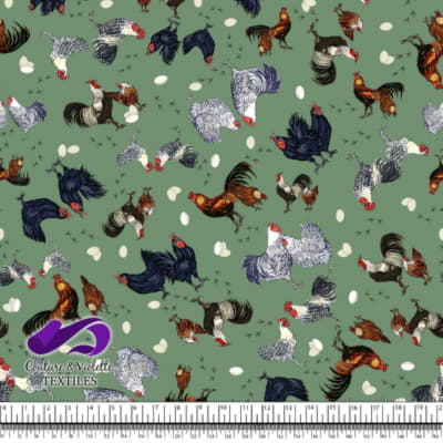 Coqs et poules - Volaille sur fond de vert londonien