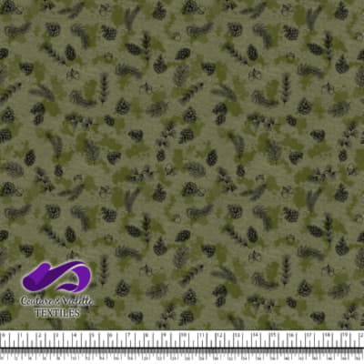 Conifères et taches kakis sur fond olive