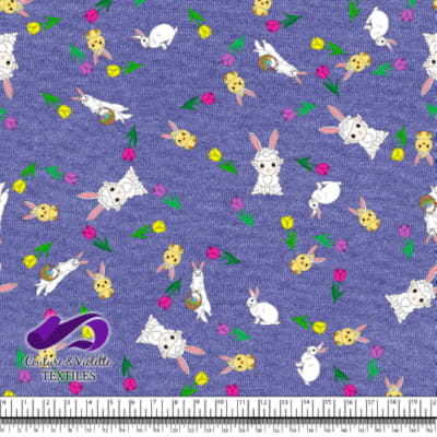 Pâques - Furets et amis avec des tulipes sur fond very péri