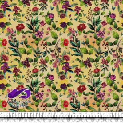 Embroidery bloom - Roses sur fond jaune