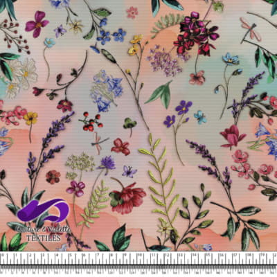 Embroidery bloom - Wildflowers on corail background