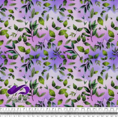 Embroidery bloom - Feuilles sur fond violet