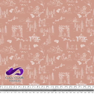 Toile de Jouy - Hiver sur fond dusty rose
