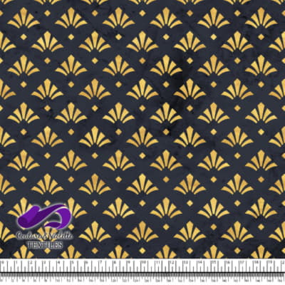 Geo art déco - Fleurs dorées - After midnight blue