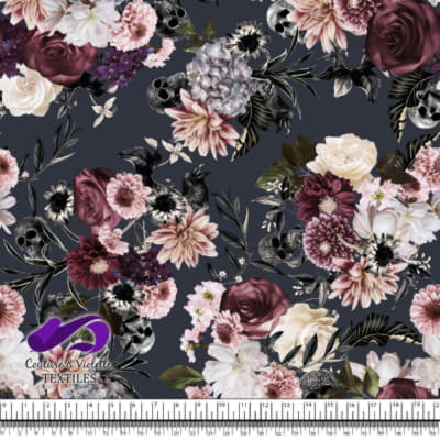 Shadow dream - Flower and skulls - After midnight blue