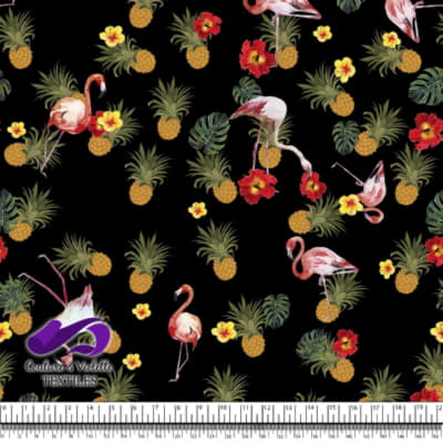 Tropical - Flore et flamants - Noir