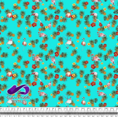 Tropical - Fleurs et flamants - bleu tiffany