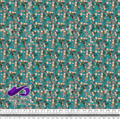 Microfleurs - Roses pêches sur fond peacock