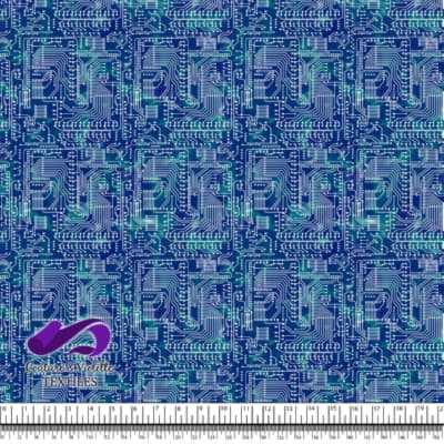 Techno - Circuit - Blanc sur fond bleu