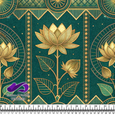 Golden Lotus Floral Pattern on Teal Background