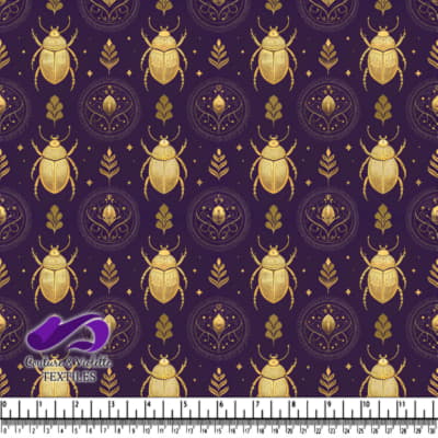 Motif de Scarabée Doré sur Fond Violet
