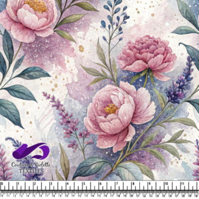 Élégantes Pivoines Roses et Fleurs de Lavande