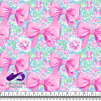 Pink Bows and Floral Pattern on Blue