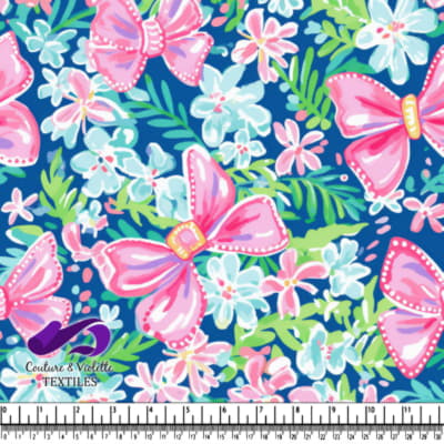 Pink Bows and Floral Pattern on Blue