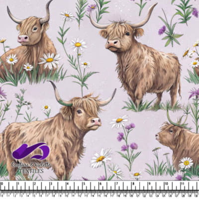 Highland Cows with Flowers Pattern