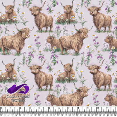 Highland Cows with Flowers Pattern