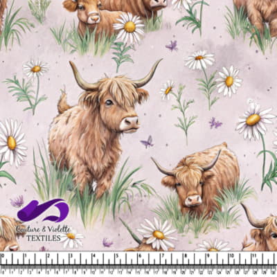 Highland Cows and Daisies Pattern
