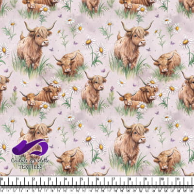 Highland Cows and Daisies Pattern